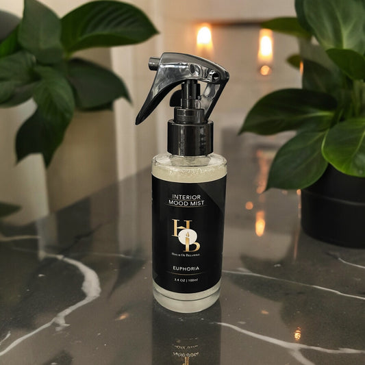 Alcohol-free Euphoria room mist with fruity spicy notes of cherry and cinnamon, crafted for uplifting natural home fragrance and clean, stylish interior scenting.