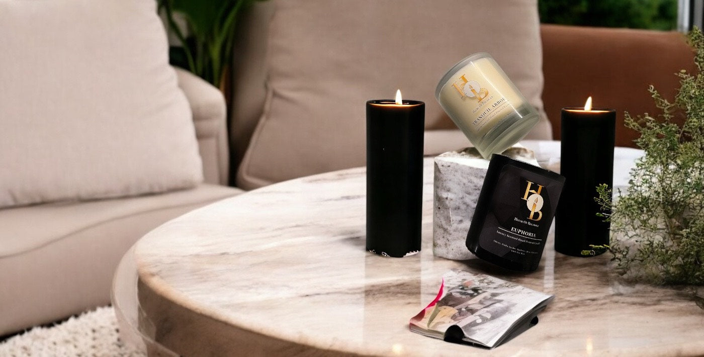 Aromatherapy soy candle styled for a serene, spa-inspired home decor scene.