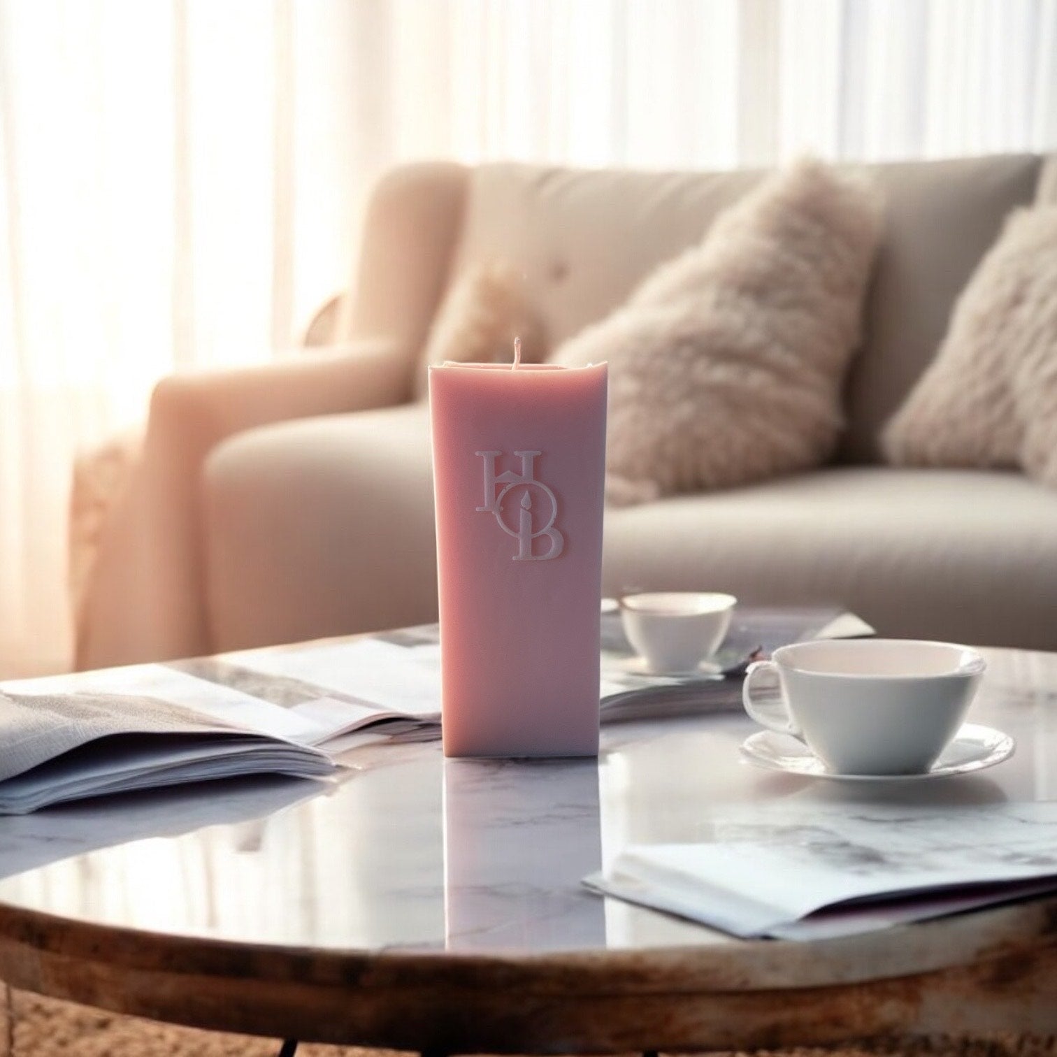Home fragrance and design in one — the Belamolé Pillar candle styled for shelf styling and mindful living.