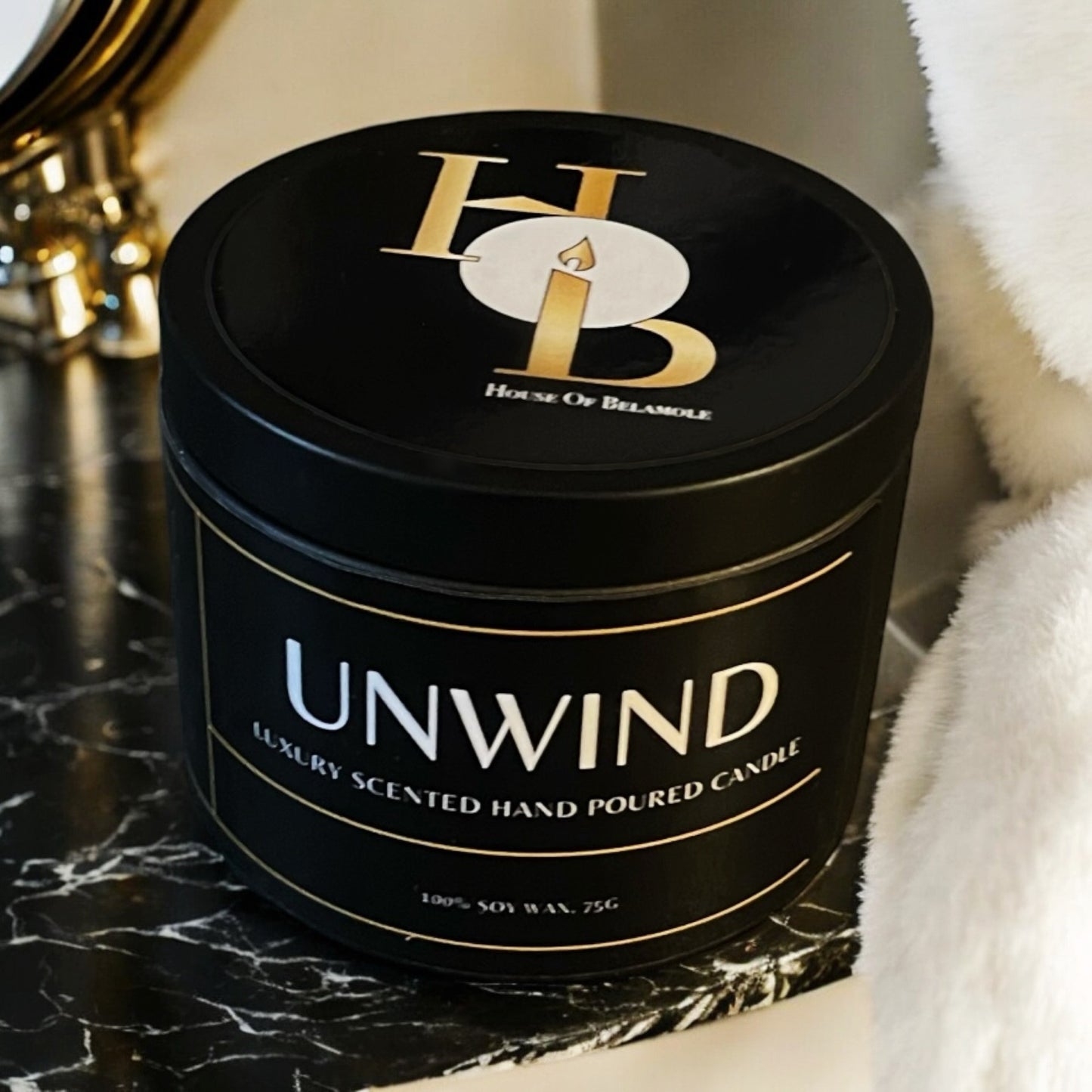 Unwind woodwick luxury soy candle benefits shown: soothing crackling wick, relaxing floral woody scent, and luxury home fragrance for stress relief and decor harmony.