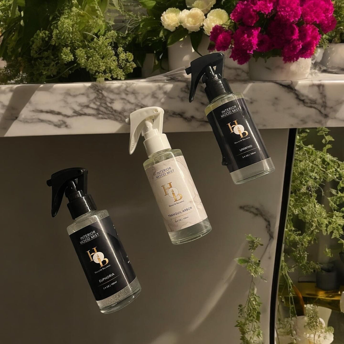 Unique Room Mists, Luxury design, floating on a background with aesthetic Home decor