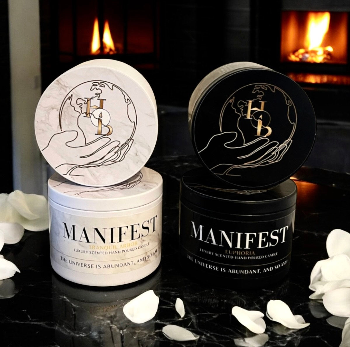 Luxury manifestation soy candles with fruity spicy and floral woody scents, designed to support calm, focus, and intentional living, styled as elegant home fragrance decor to elevate well-being and mindfulness rituals.