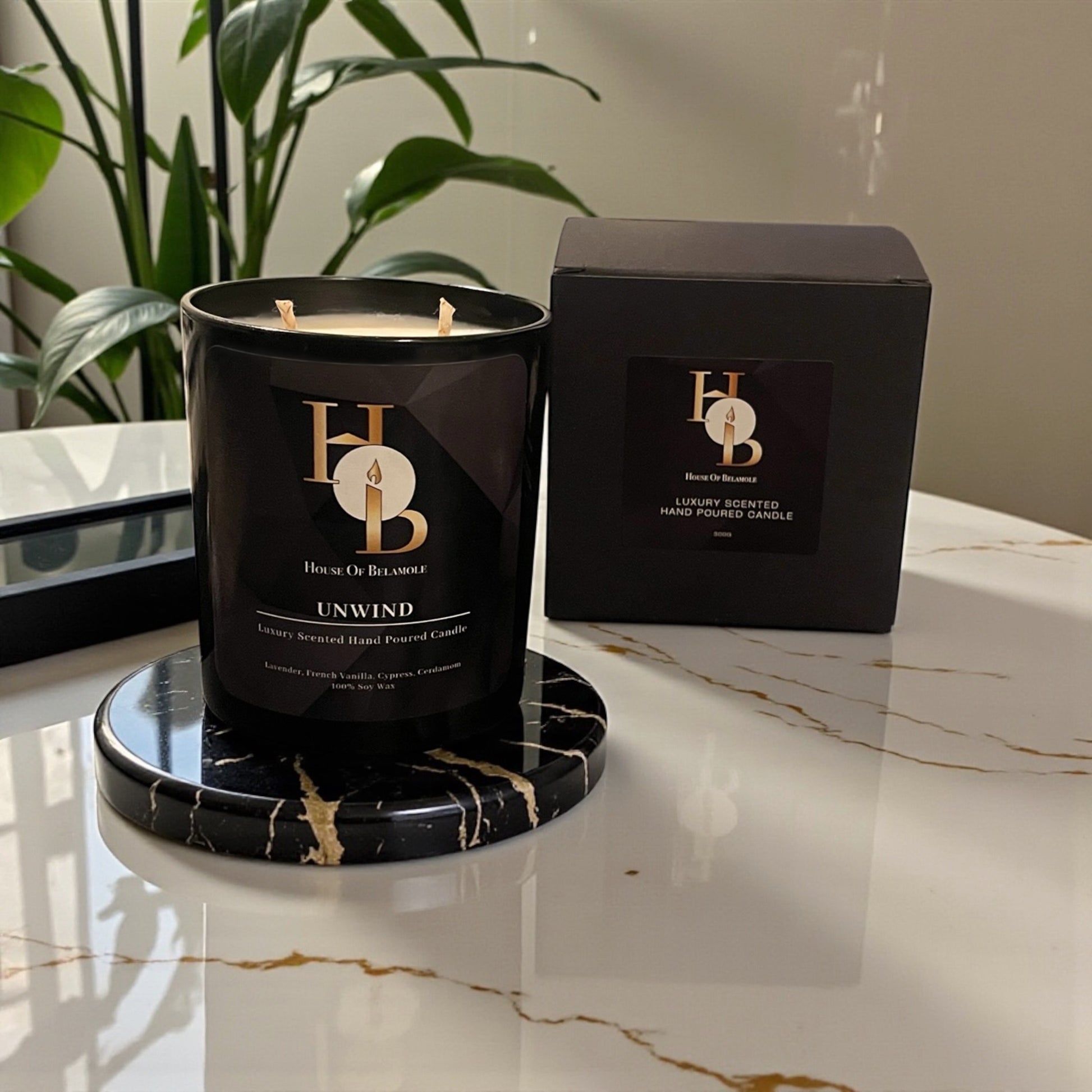 
Unwind soy candle in luxury gift packaging, featuring a relaxing floral woody scent ideal for home fragrance and thoughtful self-care gifting.